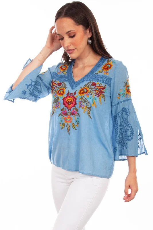 Sophisticated Fashion Scully Womens Blue Multi 100% Cotton Detailed Floral S/S Blouse Sophisticated Fashion Scully Womens Blue Multi 100% Cotton Detailed Floral S/S Blouse