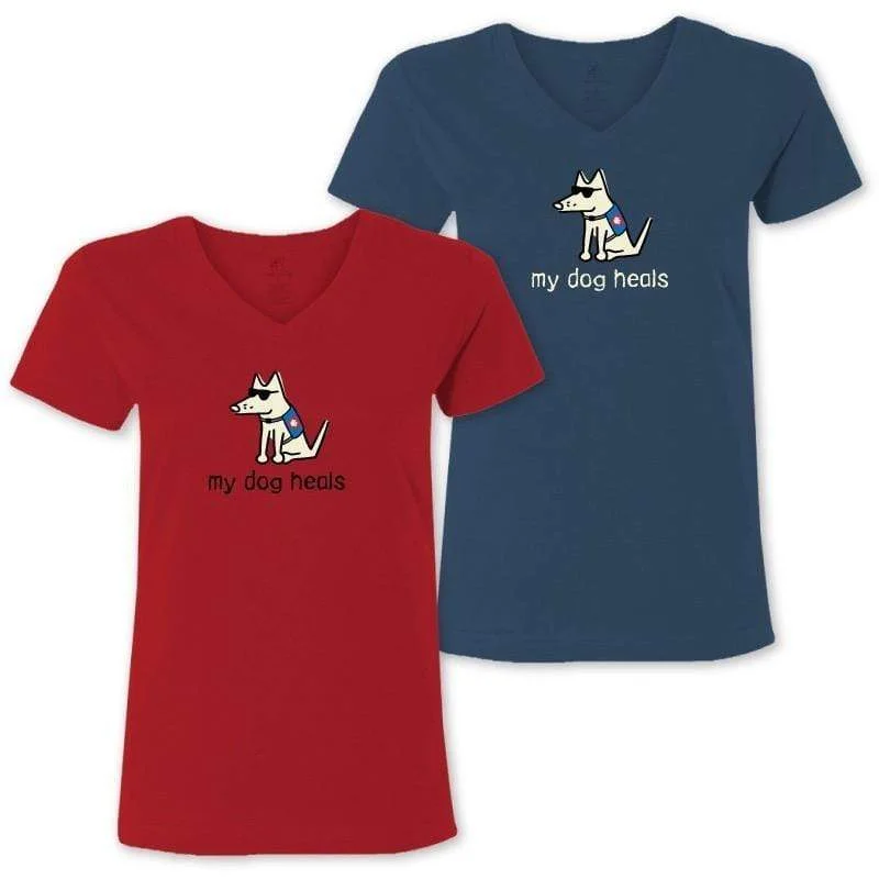 Women's Seasonal Attire My Dog Heals - Ladies T-Shirt V-Neck