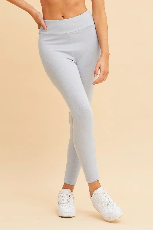 Women's Casual Garments Blue Cotton Legging Stretch Full Length