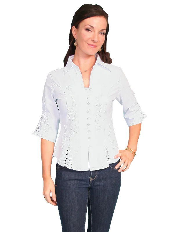 Women's Seasonal Fashion Trends Scully Womens White 100% Cotton Floral Vine S/S Blouse Women's Seasonal Fashion Trends Scully Womens White 100% Cotton Floral Vine S/S Blouse