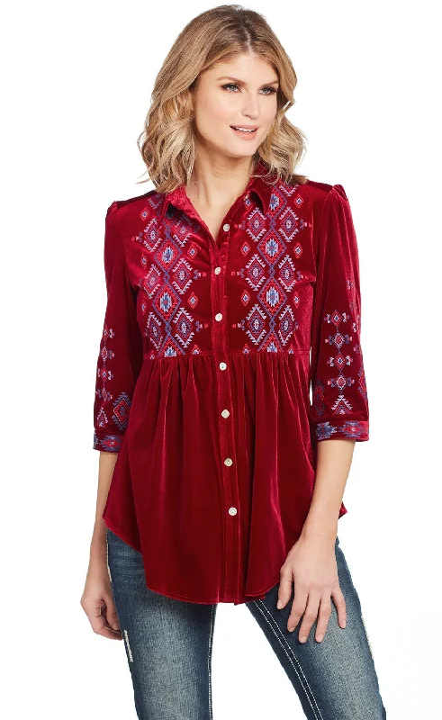 Women's Stylish Casual Garments Cowgirl Up Womens Red Polyester Geometric Blouse S/S Women's Stylish Casual Garments Cowgirl Up Womens Red Polyester Geometric Blouse S/S