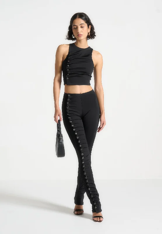 Sales For Clothes Eyelet Detail Tacked Leggings - Black