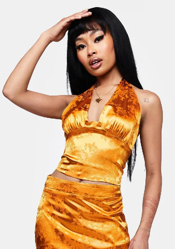 Women's Urban Fashion Gold Marla Satin Jacquard Crop Top