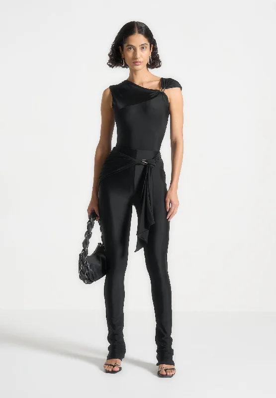 Cheap Women's Clothing Online Draped Hardware Detail Leggings - Black