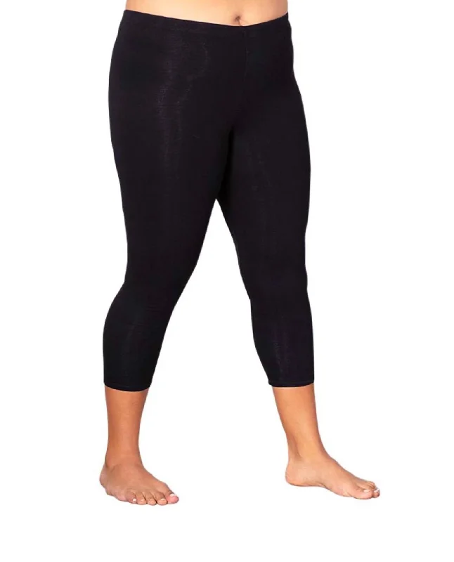 Flash Sales Today Plus Size Solid Cotton Capri Leggings In Black