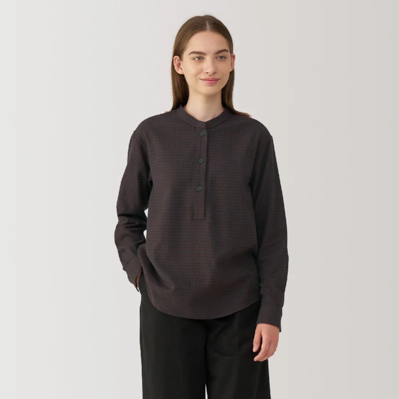 Affordable Online Boutique Women's Flannel Stand Collar Long Sleeve Patterned Blouse Affordable Online Boutique Women's Flannel Stand Collar Long Sleeve Patterned Blouse