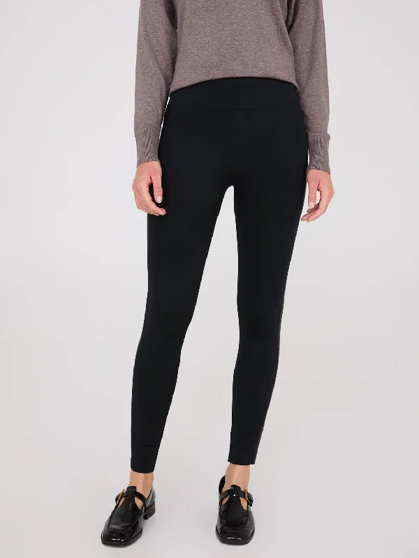 Stylish Women's Garments For Holidays Faux Leather Trim Seamless Leggings