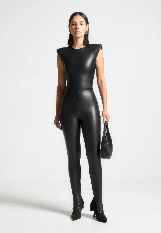 Women's High Street Fashion Leather Leggings  - Black