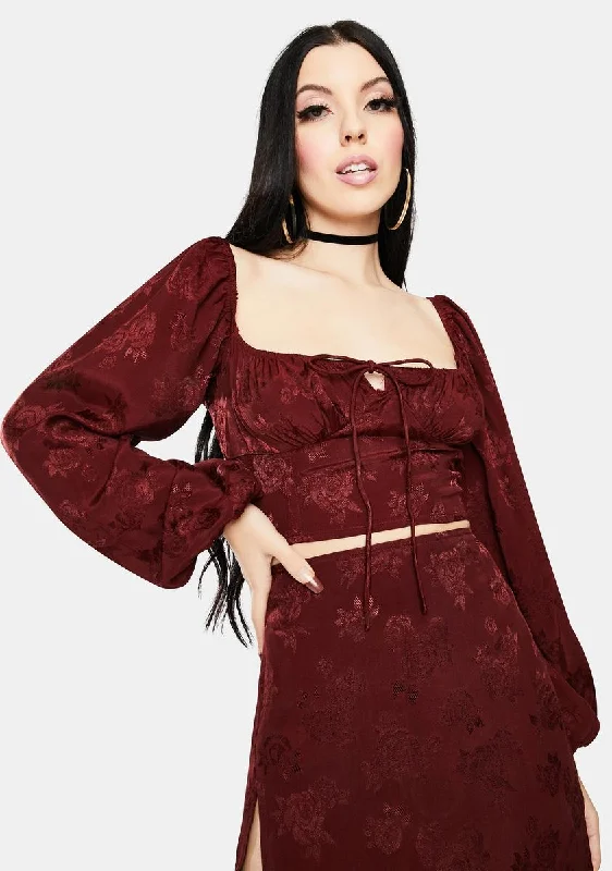 Women's Functional Apparel For Outdoor Activities Urka Satin Rose Mulberry Crop Top