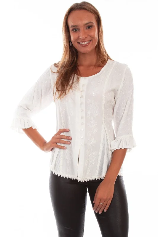 Women's Trendy Outfit Scully Honey Creek Womens Blouse Ivory 100% Rayon Embroidered 3/4 Sleeve Women's Trendy Outfit Scully Honey Creek Womens Blouse Ivory 100% Rayon Embroidered 3/4 Sleeve