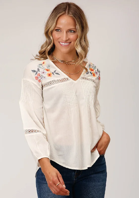 Women's Travel Attire Roper Womens Peasant Voile Cream 100% Cotton 3/4 Sleeve S/S Blouse Women's Travel Attire Roper Womens Peasant Voile Cream 100% Cotton 3/4 Sleeve S/S Blouse