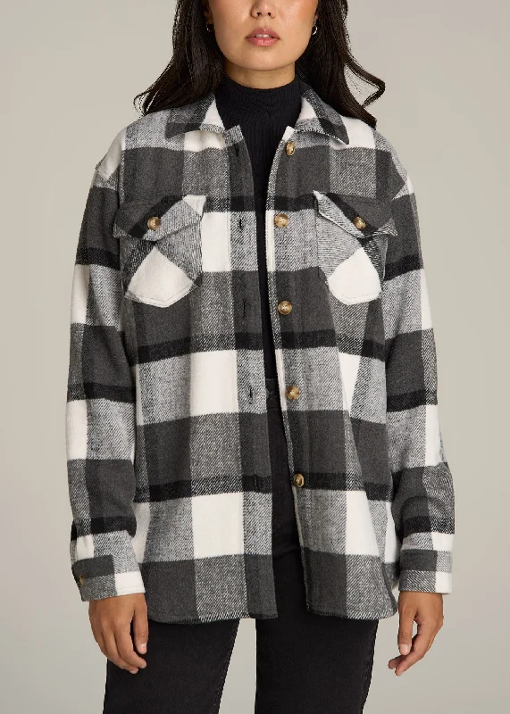 End of Season Sale Flannel Women's Tall Shacket in Grey and Black Plaid