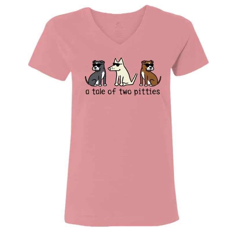 Women Clothing A Tale Of Two Pitties  - Ladies T-Shirt V-Neck