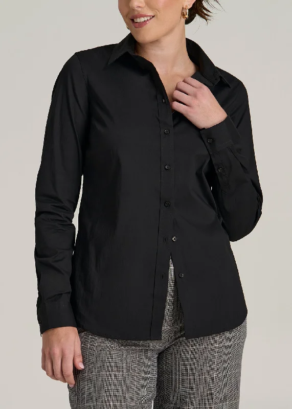 Athleisure Wear Slim Fit Button Up Women's Tall Shirt in Black