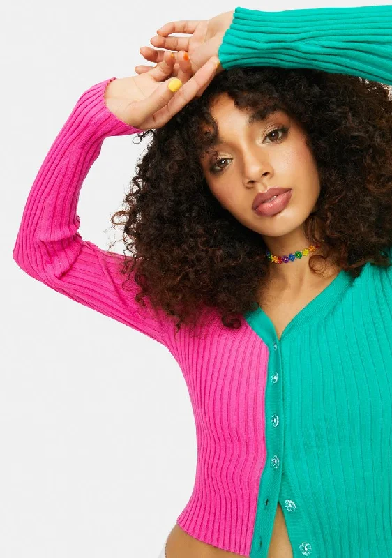 Women's Elegant Outfit Changed My Mind Two Tone Ribbed Cardigan