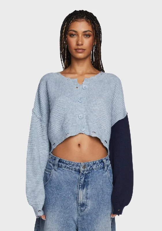 Formal Outfit For Women Indigo Going Incognito Distressed Cardigan