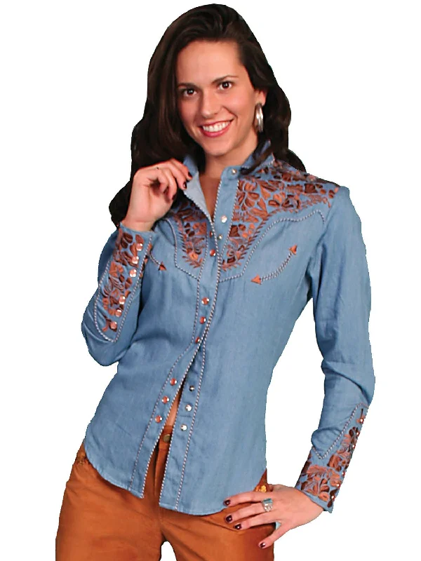 Women's Athletic Outfit Scully Western Womens Blue Polyester L/S Floral Stitch Western Shirt Women's Athletic Outfit Scully Western Womens Blue Polyester L/S Floral Stitch Western Shirt