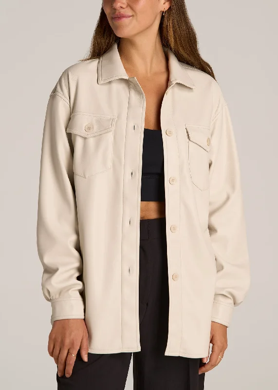 Seasonal Sale Faux Leather Shirt Jacket for Tall Women in Vanilla Latte