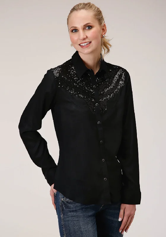 Women's Floral Print Outfit Roper Womens Sequin Boyfriend Black 100% Rayon L/S Shirt Women's Floral Print Outfit Roper Womens Sequin Boyfriend Black 100% Rayon L/S Shirt