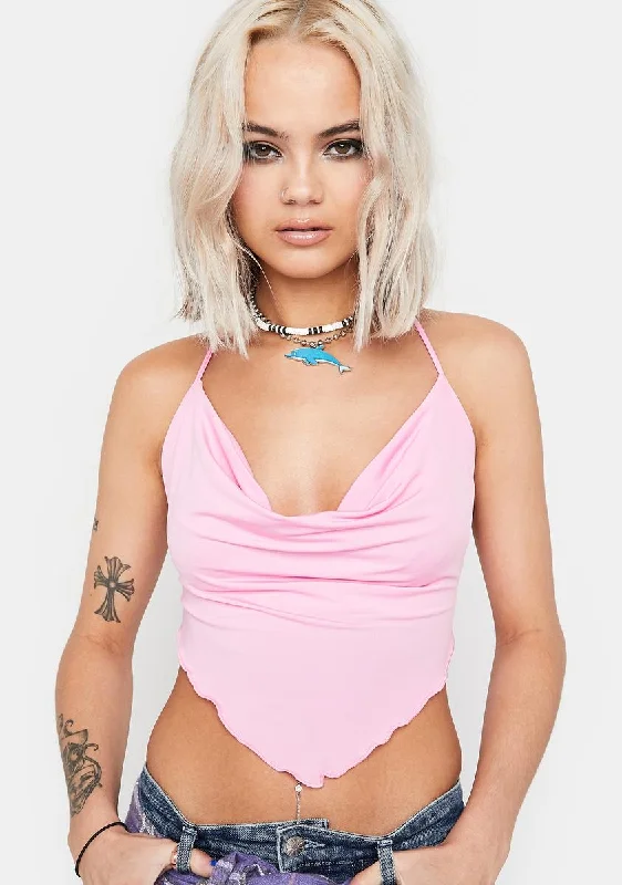 Elegant Women's Evening Garments Pink Halter Crop Top