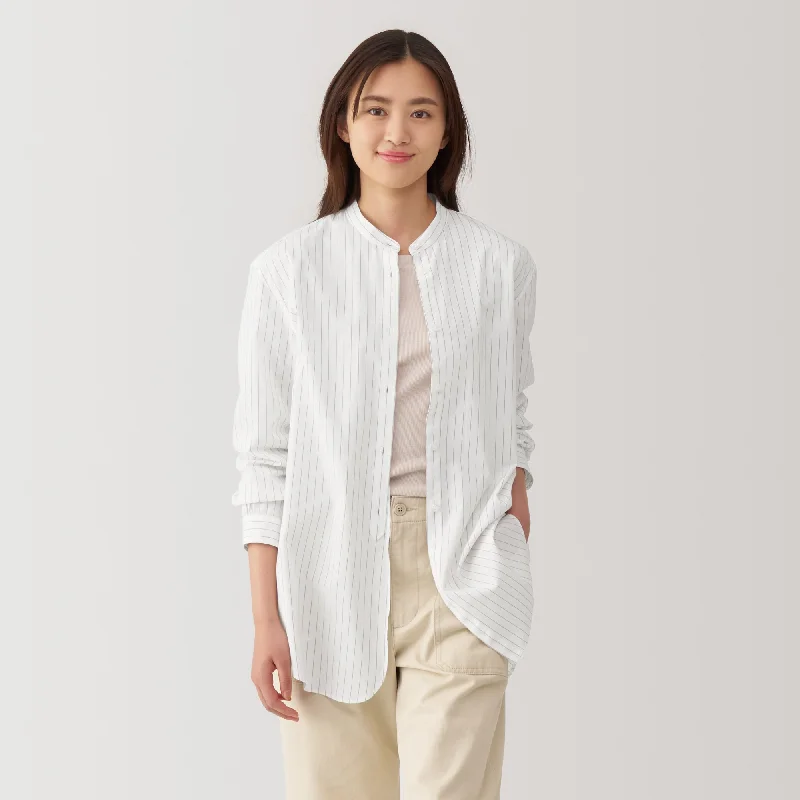 Women's Online Boutique Women's Washed Broadcloth Stand Collar Striped Shirt
