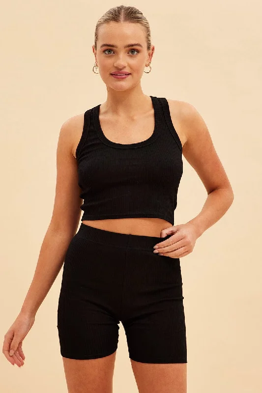 Stylish Loungewear for Women Black Prea Rib Bike Short