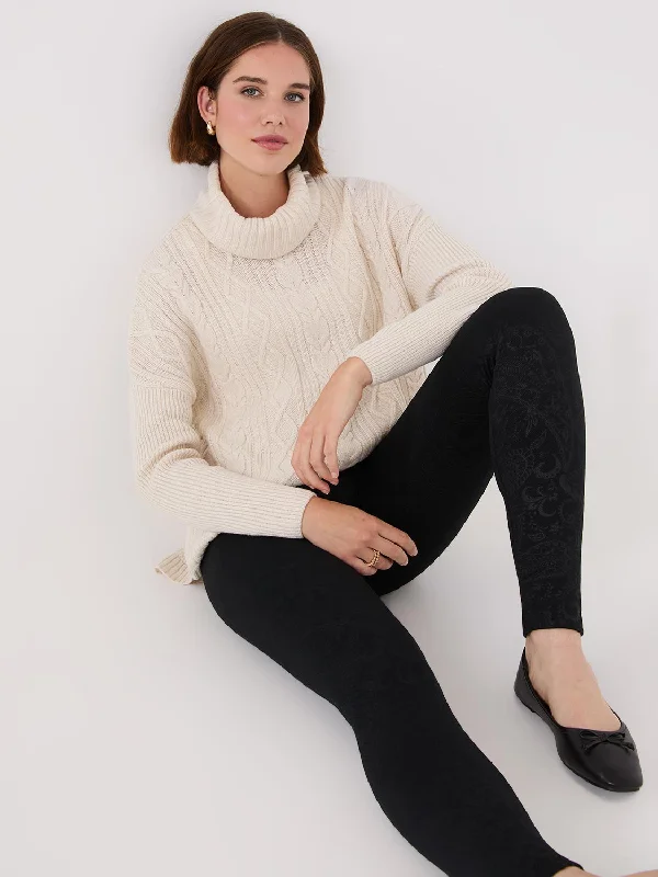 Comfortable Garments For Women Embossed Paisley Print Fleece Lined Leggings