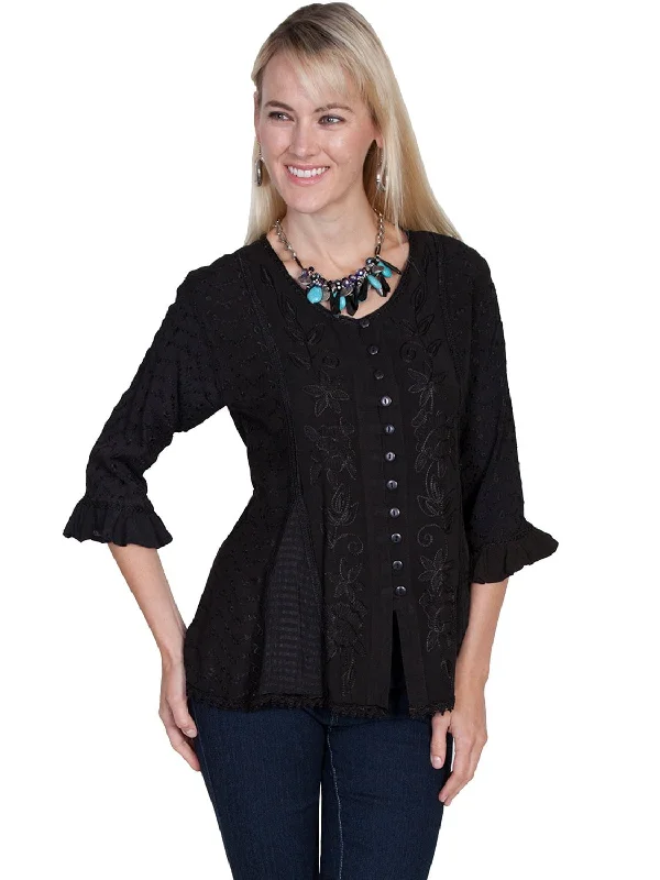 Women's Holiday Outfit Scully Honey Creek Womens Blouse Black 100% Rayon Embroidered 3/4 Sleeve Women's Holiday Outfit Scully Honey Creek Womens Blouse Black 100% Rayon Embroidered 3/4 Sleeve