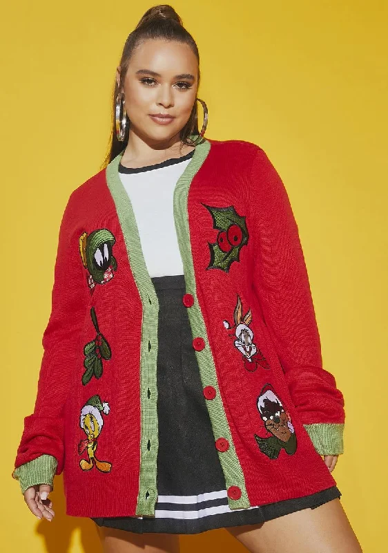 Women's Holiday Outfit Plus Tis The Looney Season Christmas Cardigan