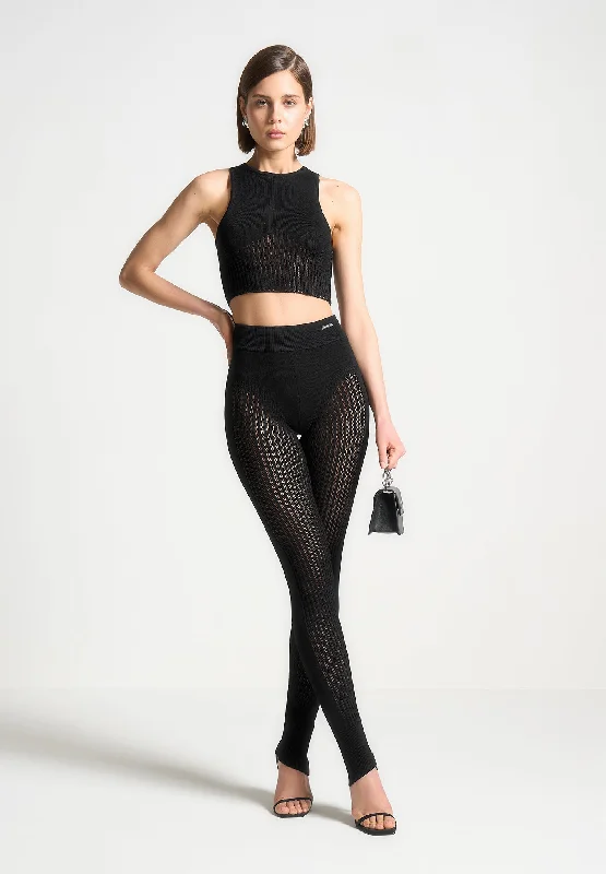 Affordable Women's Outfit Knitted High Waisted Leggings - Black