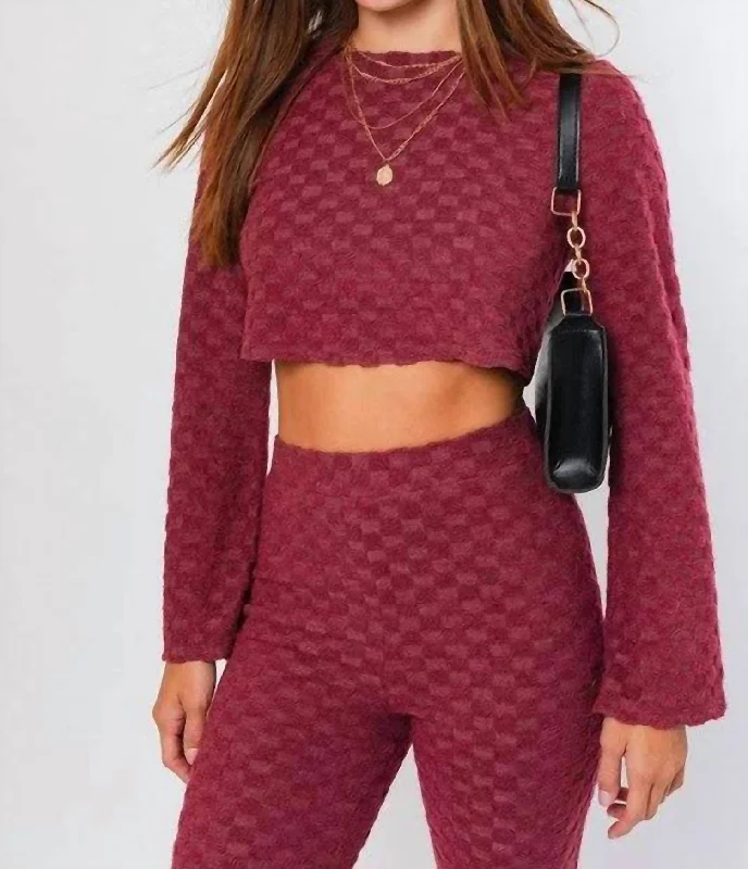 Stylish Savings Checkered Crop Top In Burgundy
