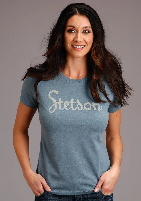 Women's Fashion Clothing Stetson Womens Slate Blue Cotton Blend Vintage Screenprint S/S T-Shirt Women's Fashion Clothing Stetson Womens Slate Blue Cotton Blend Vintage Screenprint S/S T-Shirt