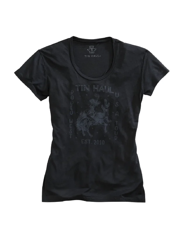 Workwear Fashion for Women Tin Haul Womens Black/Grey Poly/Rayon Cowgirl S/S T-Shirt Workwear Fashion for Women Tin Haul Womens Black/Grey Poly/Rayon Cowgirl S/S T-Shirt