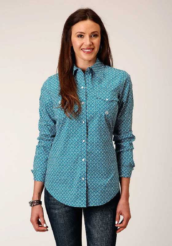 Timeless Women's Garments Roper Womens Diamond Print Turquoise Cotton Blend L/S Shirt Timeless Women's Garments Roper Womens Diamond Print Turquoise Cotton Blend L/S Shirt