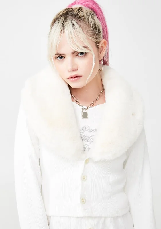 Comfortable Outfit For Women Faux Fur Collar Cardigan