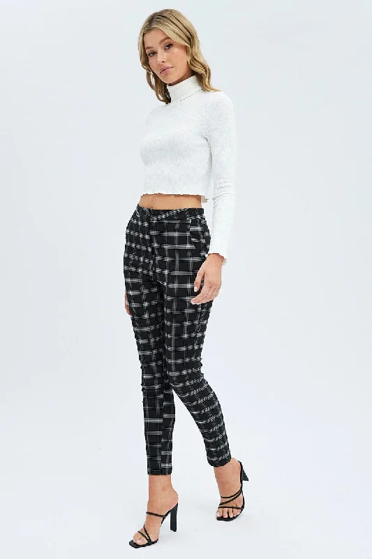 Affordable Fashion for Women Black Check Leggings High Rise