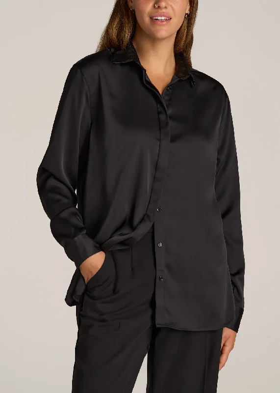 Stylish Women's Apparel Relaxed Button Up Tall Women's Blouse in Black