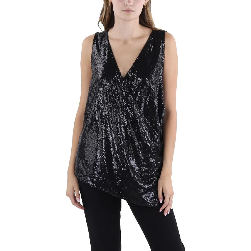 Women's Holiday Attire Womens Sequined Surplice Tank Top
