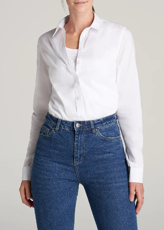Women's Clothes Button-Up Dress Shirt for Tall Women in White