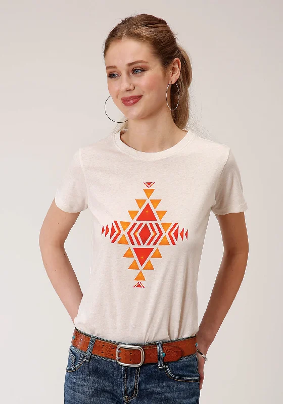 Women's Functional Outdoor Garments Roper Womens White 100% Cotton Red Aztec S/S T-Shirt Women's Functional Outdoor Garments Roper Womens White 100% Cotton Red Aztec S/S T-Shirt