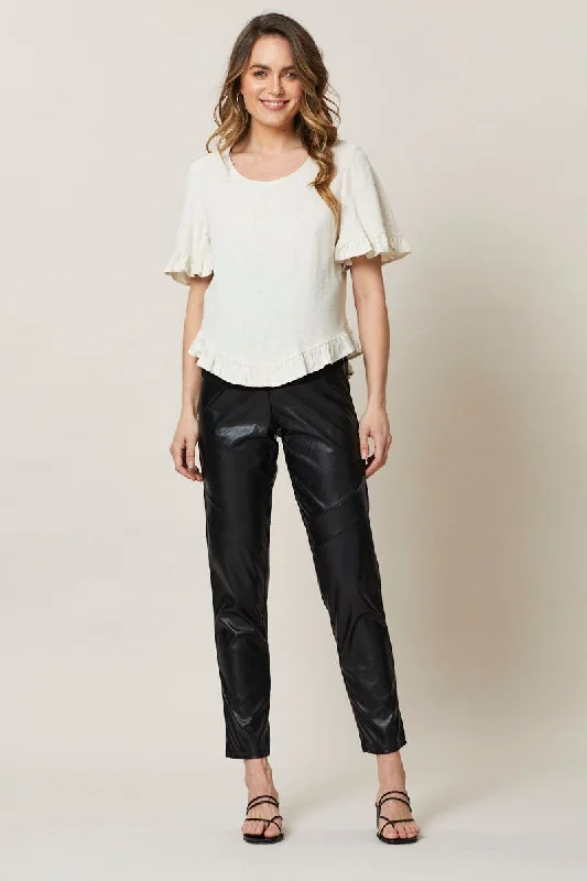 Women's Chic Outfit Black Maternity Bump Support Faux Leather Legging
