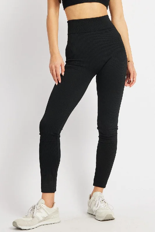 High Street Women's Fashion for Trendy Shoppers Black Fleece Leggings Seamless