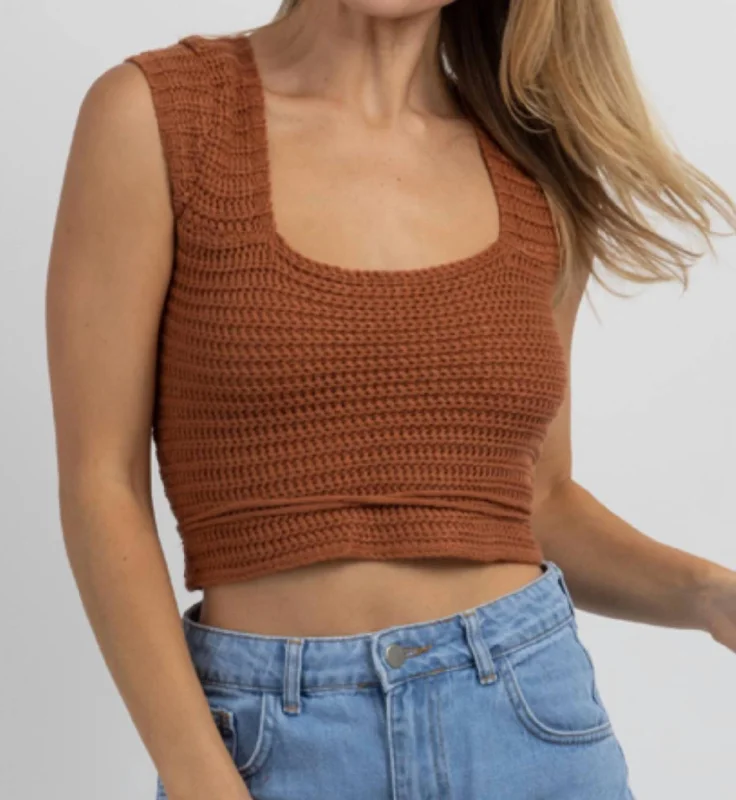 Women's Transitional Garments Crochet Cross-Tie Crop Top In Camel