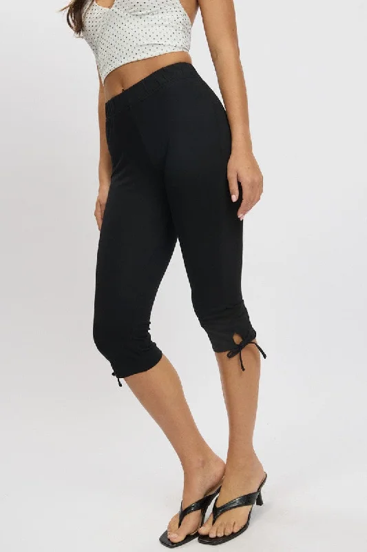 Modern Women's Fashion with Vintage Touches Black Capri Pants Side Ribbon