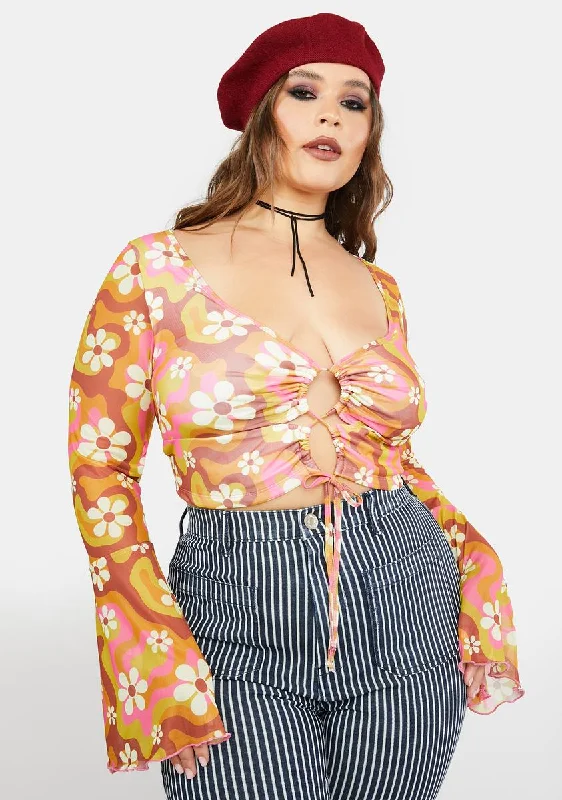 Glamorous Evening Wear Plus Misty Morning Floral Crop Top