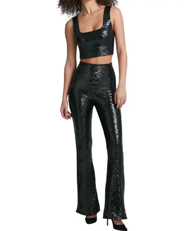 Latest Fashion Sequin Flare Legging Pants In Black