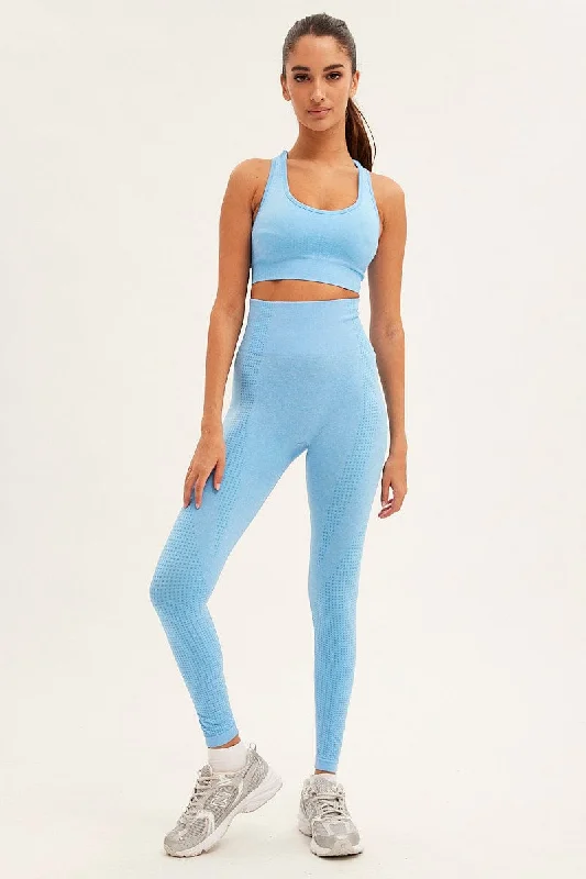 Elegant Women's Evening Garments Blue Activewear High Rise Legging Seamless