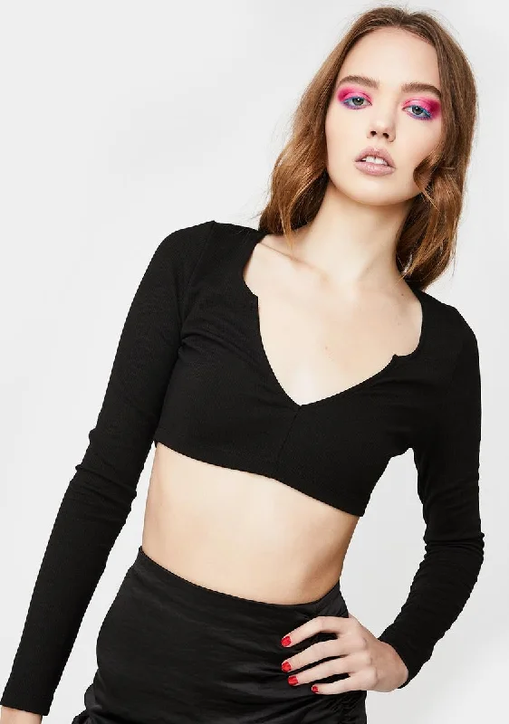 Casual Chic Black Guan Crop Top