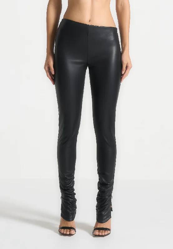 Extreme Clearance Deals Leather Angled Waistband Leggings - Black