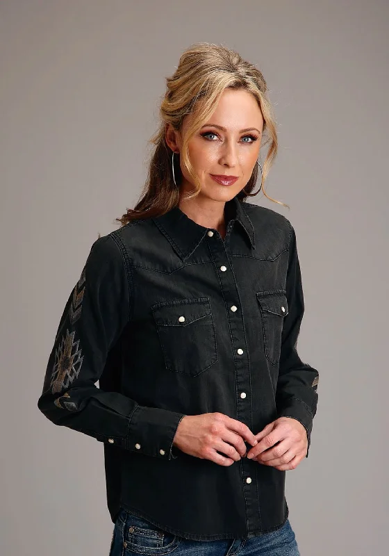 Women's Vintage-Inspired Outfit Stetson Womens Boyfriend Fit Denim Black 100% Cotton L/S Shirt Women's Vintage-Inspired Outfit Stetson Womens Boyfriend Fit Denim Black 100% Cotton L/S Shirt